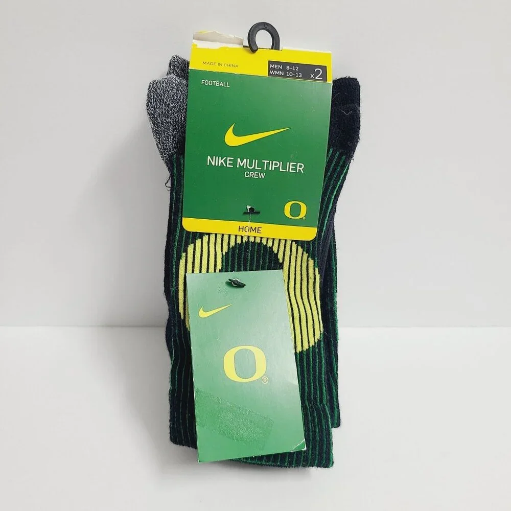 Nike Oregon Ducks Multiplier Crew Socks 2 Pairs DA6843-902 Size L Black Green